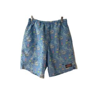 Vinyard Vines Blue All Over Palm Tree Light Houses Swim Trunks Size X- Small